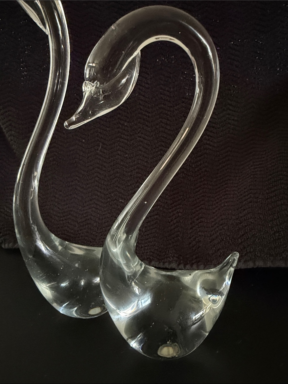 Vintage Pair Of Clear Art Glass Swans Figurines 9.5" And 8" Tall